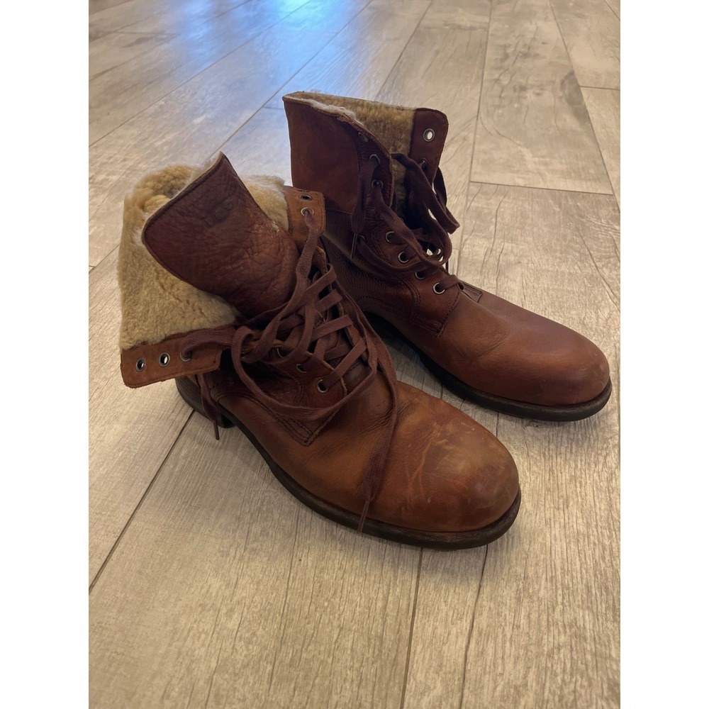 UGG Hannen Mens Brown Waterproof Leather Shearling Lined Lace‎ Up Boots 1008080